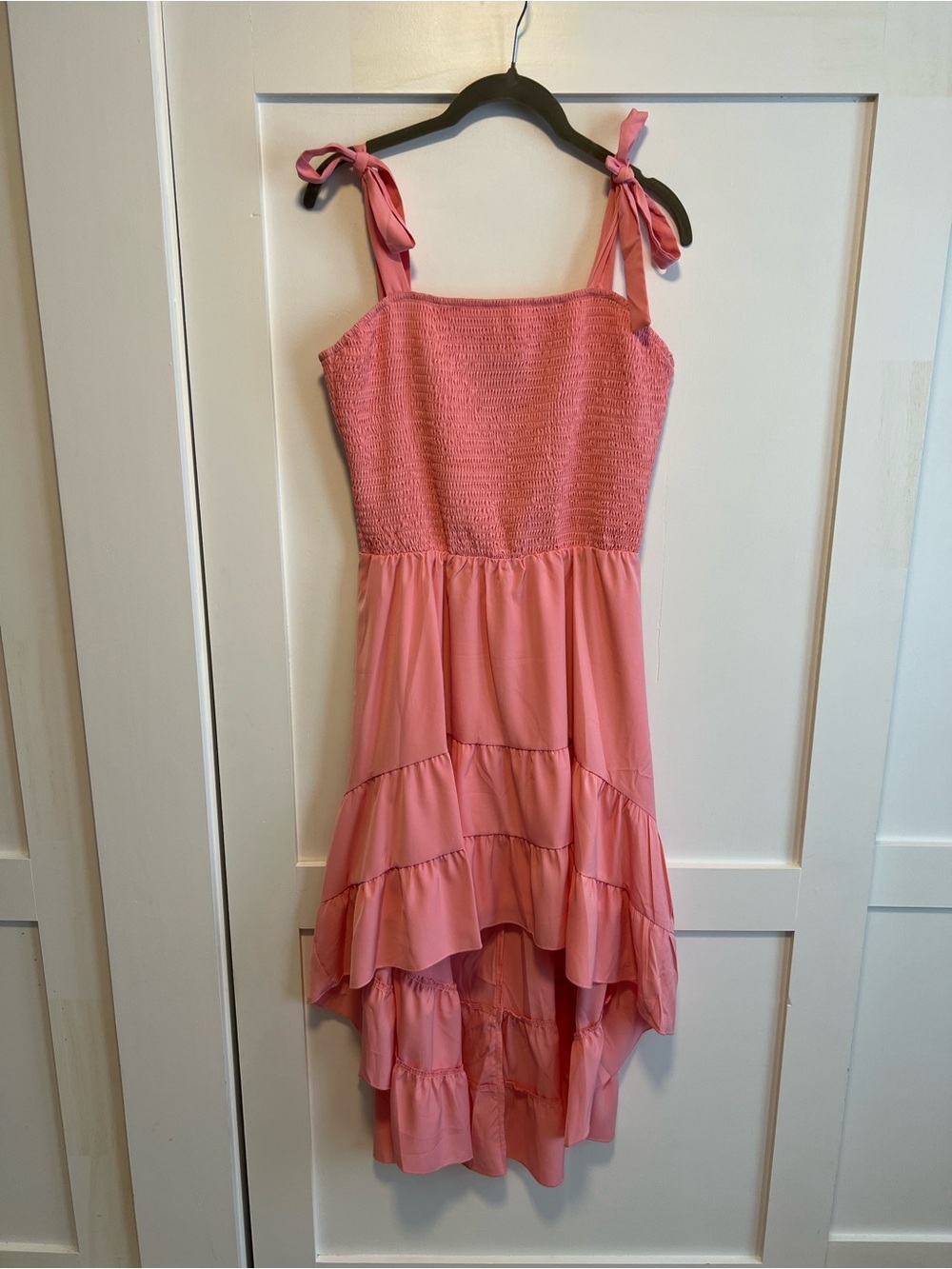 Pink Tiered Tie-Shoulder Dress